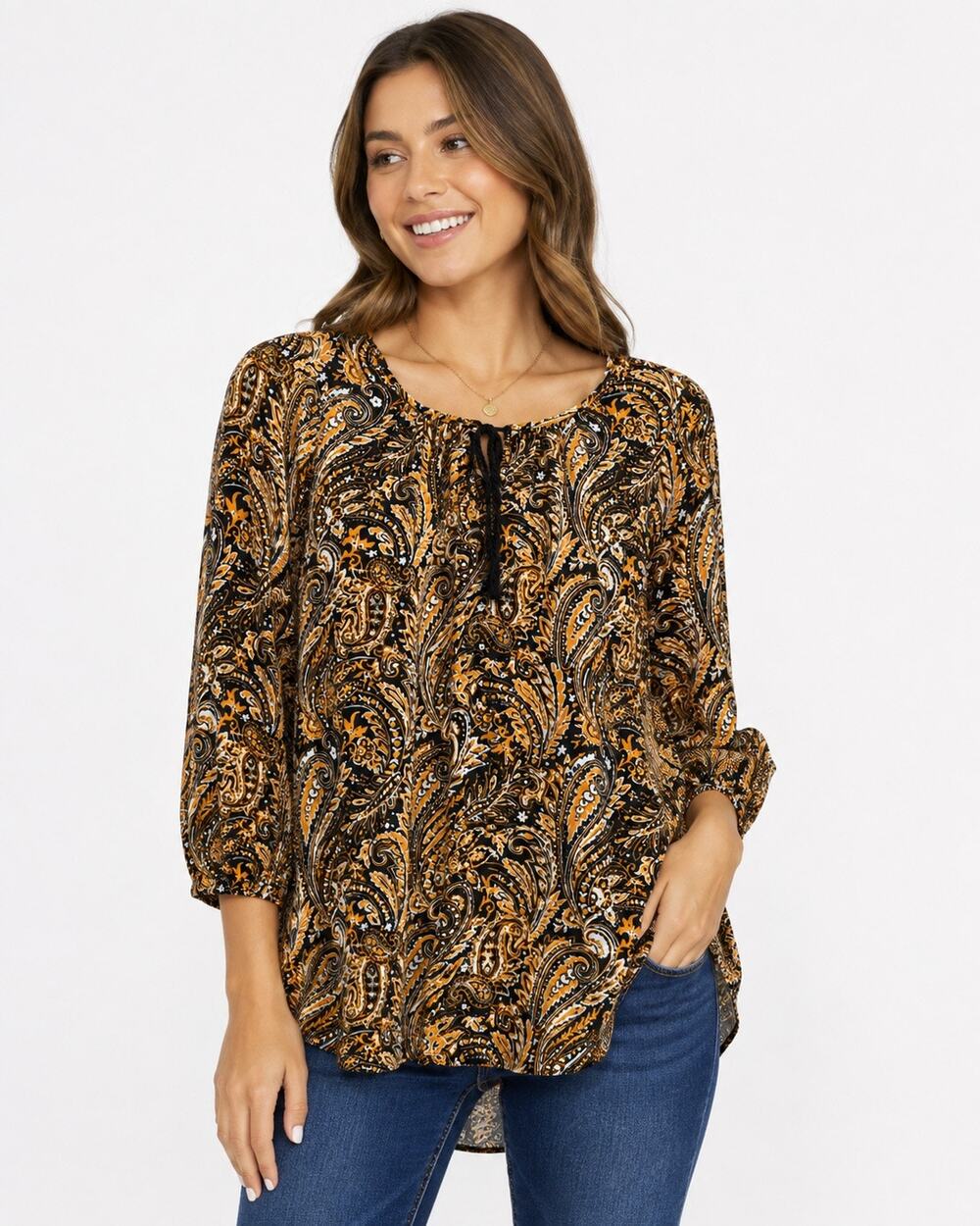 Joan Vass New York L/G Paisley Print Peasant Blouse 100% Viscose Boho Tunic